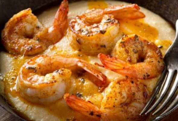 Melted cheese with shrimp