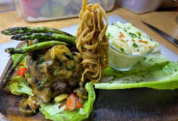 RibEye Steak with mushroom and mustard sauce