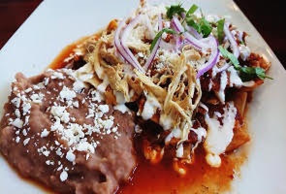 Green or red chilaquiles with chicken