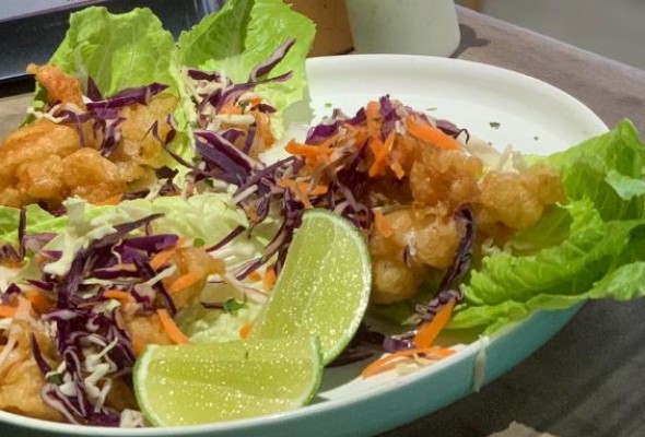Shrimp  or fish Baja style tacos (3)